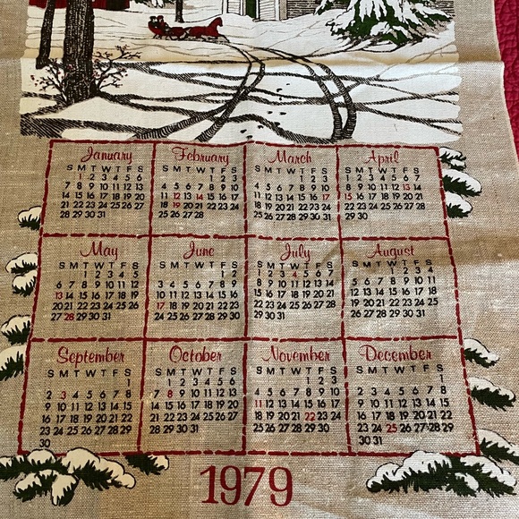 Vintage linen tea towel 1979 Christmas snow barn - Picture 3 of 3